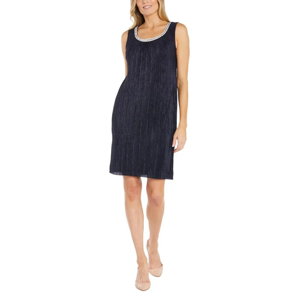 R & M Richards Size 8 Glitter Pleated Formal Party Dress w/ Crystal Neckline NWT